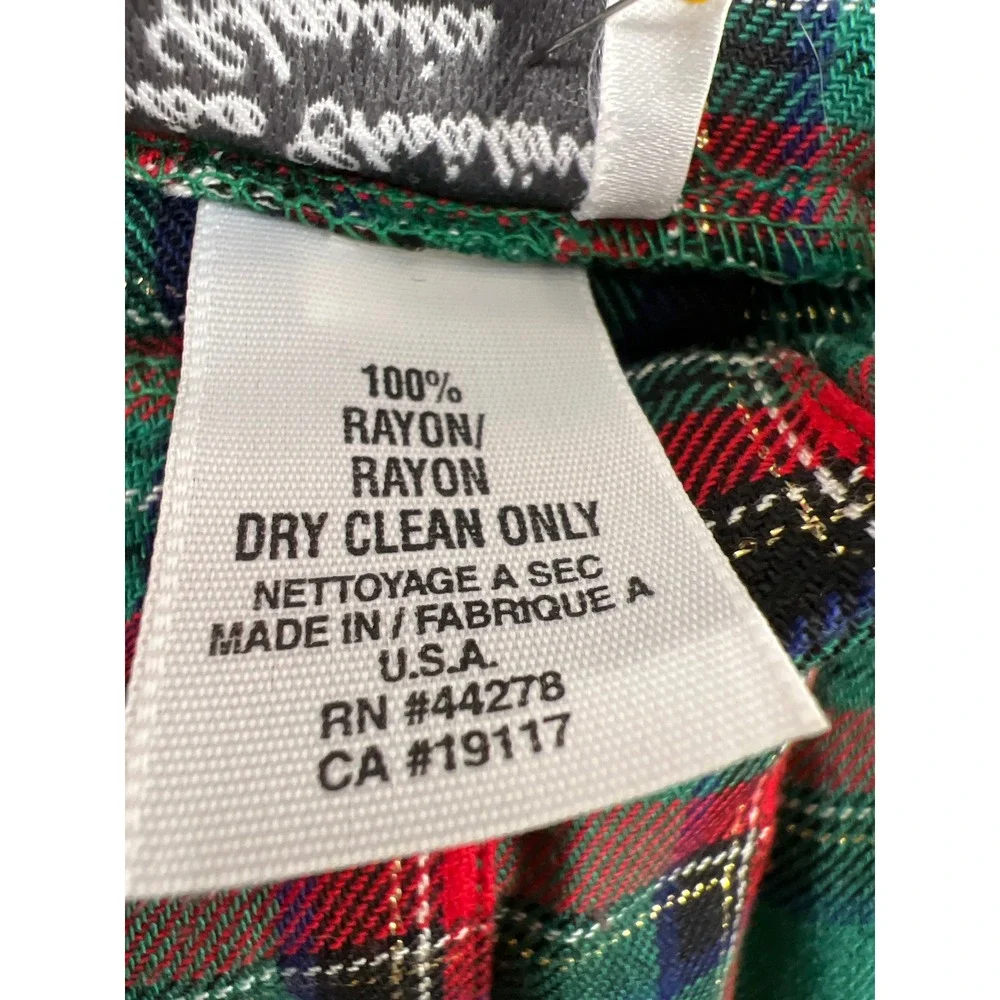 Marisa Christina Plaid Skirt Womens L Green Red Pleated Metallic Midi Vintage
